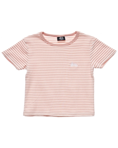 Stussy Hyde Stripe Rib Women's T Shirts Pink | IL0000222