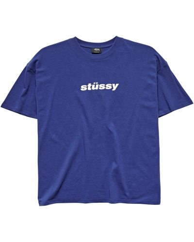 Stussy Italic College SS Men's T Shirts Navy | IL0000227