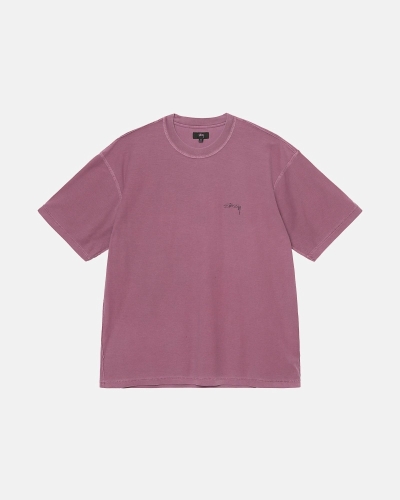 Stussy Lazy Men's T Shirts Purple | IL0000239