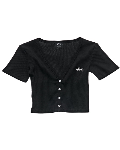 Stussy Margot Button Up Women's Sweatshirts Black | IL0000936