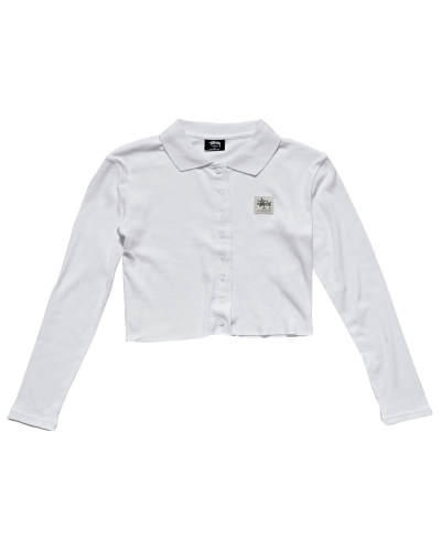 Stussy Markham Rib LS Shirt Women's Sweatshirts White | IL0000937