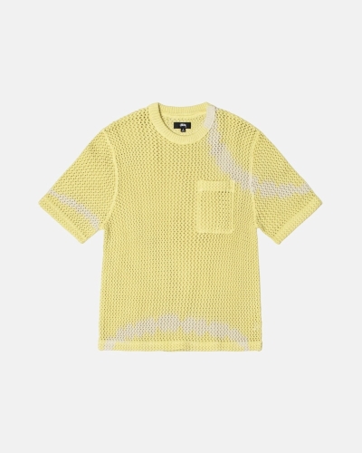 Stussy O'Dyed Heavyweight Mesh Crew Men's T Shirts Yellow | IL0000250