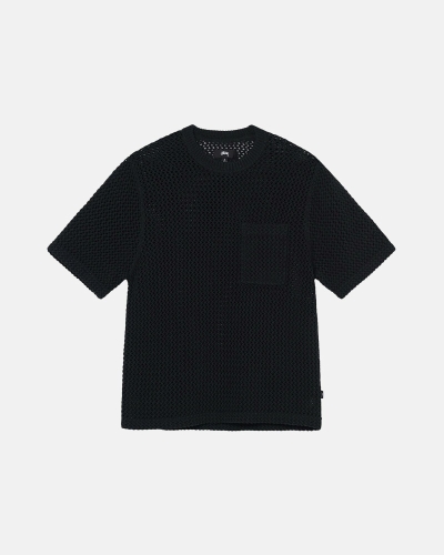 Stussy O'Dyed Heavyweight Mesh Crew Men's T Shirts Black | IL0000251