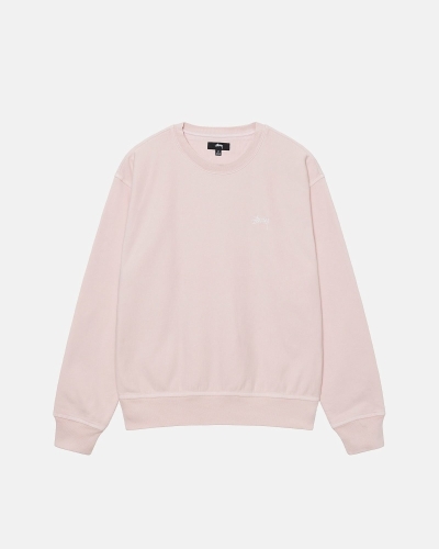 Stussy Overdyed Stock Logo Crew Men's Hoodies Pink | IL0000052