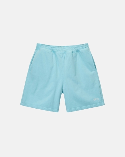 Stussy Overdyed Stock Logo Men's Shorts Blue | IL0000656