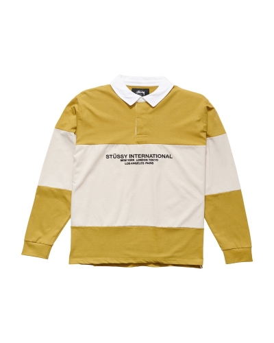 Stussy Panel LS Rugby Men's Sweatshirts Brown | IL0000948