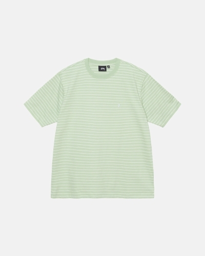 Stussy Pin Striped Ss Crew Men's T Shirts Green | IL0000254