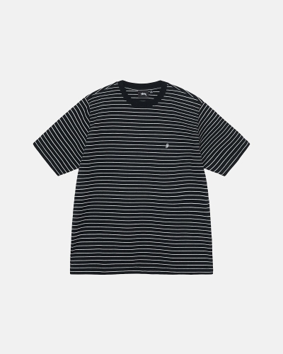 Stussy Pin Striped Ss Crew Men's T Shirts Black | IL0000255