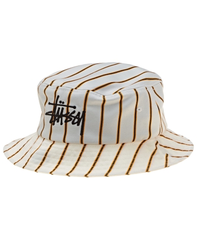 Stussy Pinstripe Graffiti Bucket Men's Hats White | IL0000474