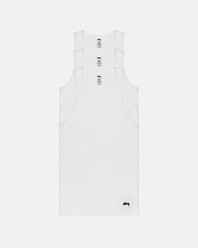 Stussy Ribbed Tank - 3 Pack Men's T Shirts White | IL0000259