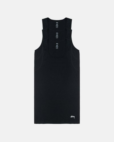 Stussy Ribbed Tank - 3 Pack Men's T Shirts Black | IL0000260