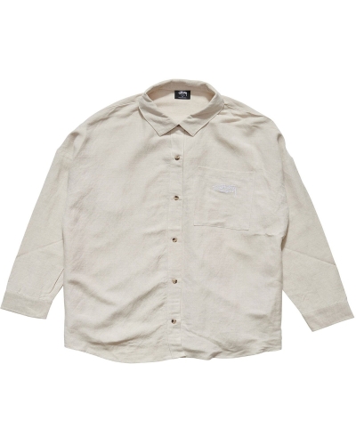 Stussy Shoreline BF Linen Shirt Women's Sportswear White | IL0000784