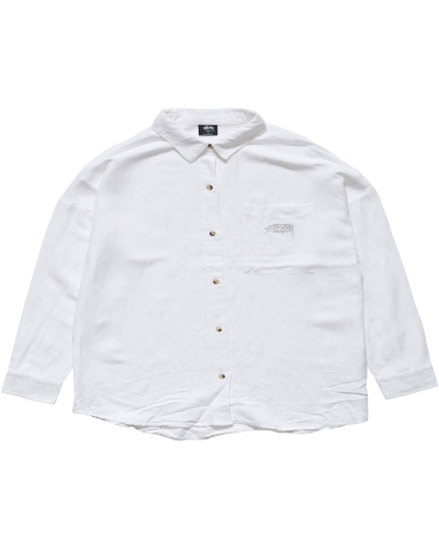 Stussy Shoreline BF Linen Shirt Women's Sportswear White | IL0000786