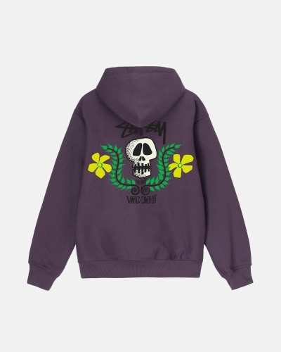 Stussy Skull Crest Men's Hoodies Purple | IL0000065