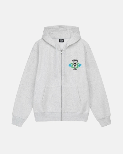 Stussy Skull Crest Zip Men's Hoodies Grey | IL0000069