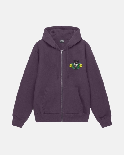 Stussy Skull Crest Zip Men's Hoodies Purple | IL0000067