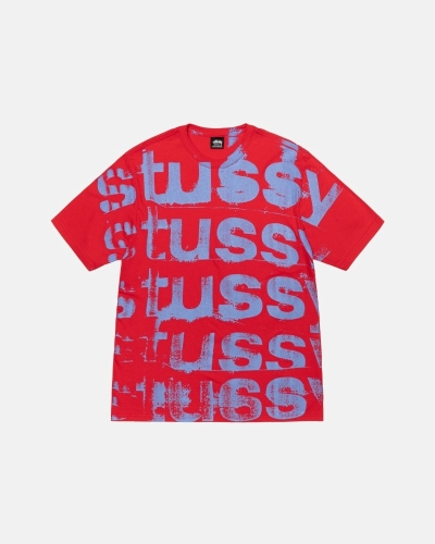 Stussy Stamp Men's T Shirts Red | IL0000270