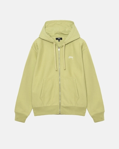 Stussy Stock Logo Zip Men's Hoodies Green | IL0000081