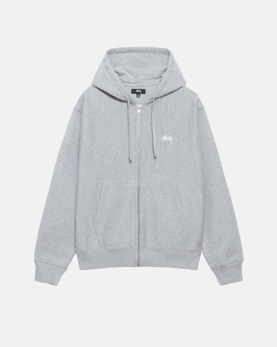 Stussy Stock Logo Zip Men's Hoodies Grey | IL0000084