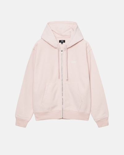 Stussy Stock Logo Zip Men's Hoodies Pink | IL0000083