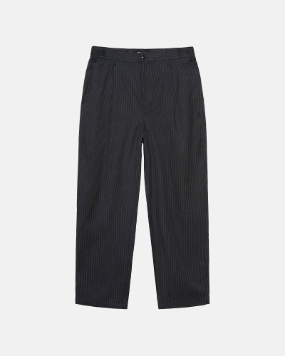 Stussy Stripe Volume Pleated Trouser Men's Pants Black | IL0000600