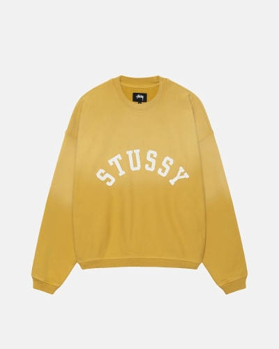 Stussy Sun Faded Oversized Crew Men's Hoodies Yellow | IL0000085