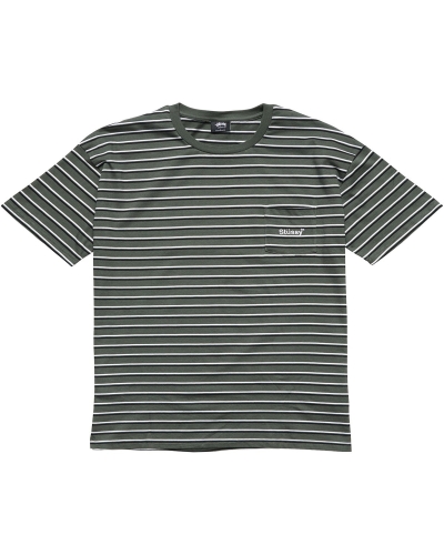 Stussy Text Pocket Stripe Men's T Shirts Green | IL0000276