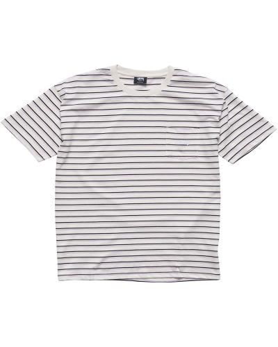 Stussy Text Pocket Stripe Men's T Shirts White | IL0000277