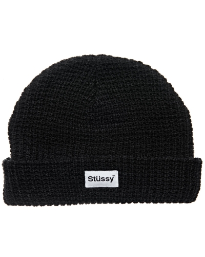 Stussy Trademark Waffle Beanie Men's Hats Black | IL0000503