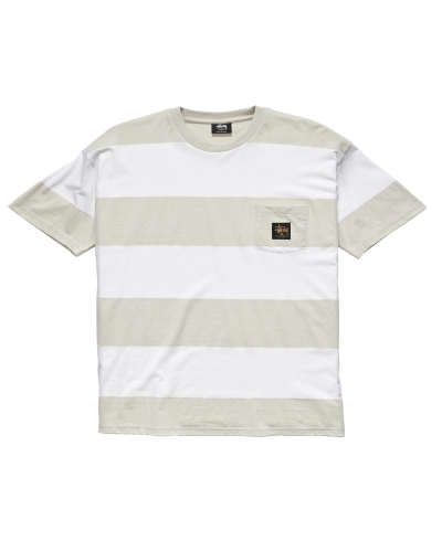 Stussy View Stripe SS Pocket Men's T Shirts White | IL0000284