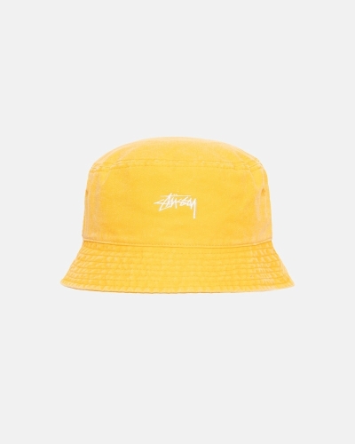 Stussy Washed Stock Men's Bucket Hats Yellow | IL0000508