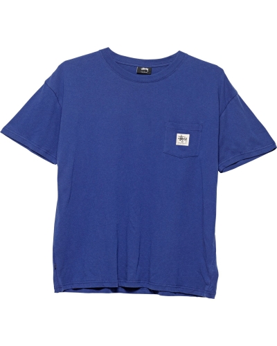 Stussy Work Label Pocket Men's T Shirts Navy | IL0000285