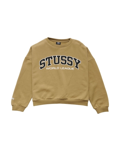 Stussy World League OS Crew Women's Sweaters Brown | IL0000868