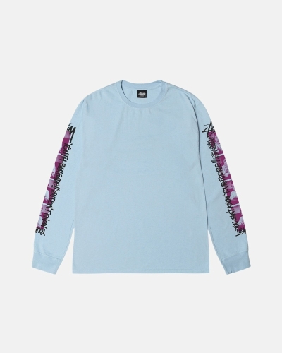 Stussy Youth Brigade Pigment Dyed Ls Men's T Shirts Blue | IL0000288