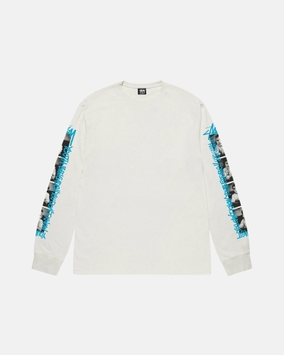 Stussy Youth Brigade Pigment Dyed Ls Men's T Shirts White | IL0000290